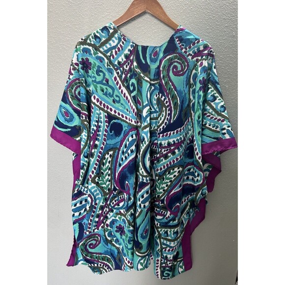Catherines Kimono One Size Paisley Wrap Open Front Green Purple Cardigan - Picture 4 of 8